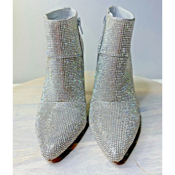 Steve Madden Elysia Sparkling Rhinestone Silver Stiletto Heel Booties 6M - Picture 2 of 8